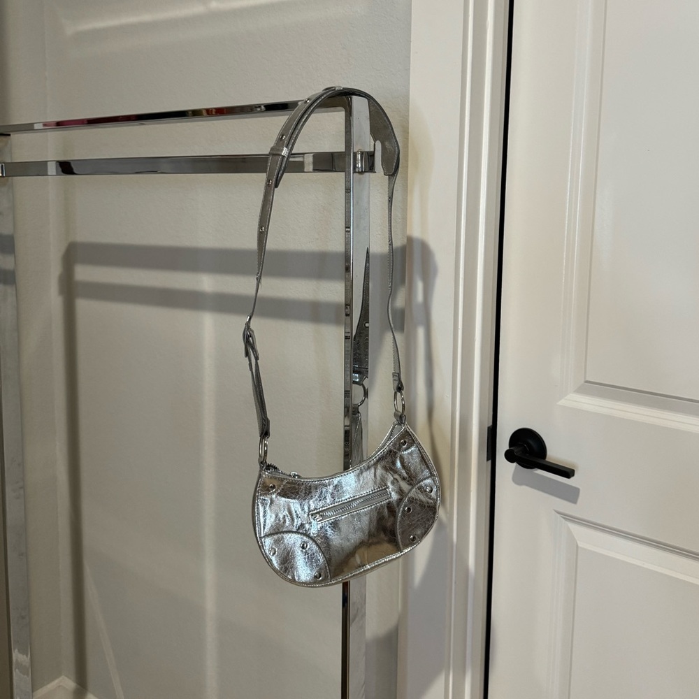 H&M Silver Metallic Chrome Crossbody Bag